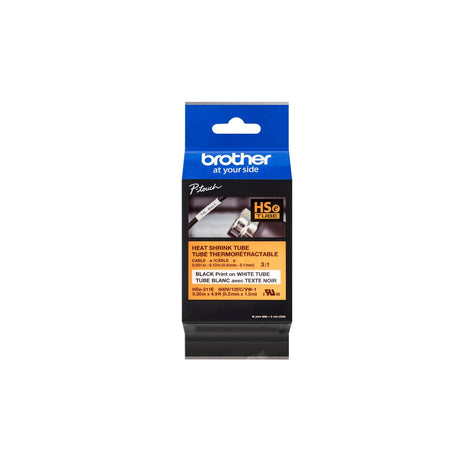 Brother HSe211E 5.28mm (0.2in) Black on White 3:1 Heat Shrink Tube