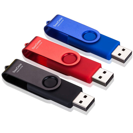 64GB USB Flash Drives, USB Stick, Thumb Drive Rotated Design, Memory Stick with LED Light for External Storage and Backup Data, Jump Drive, 3 Pack 64GB (3 Colors: Black Red Blue)