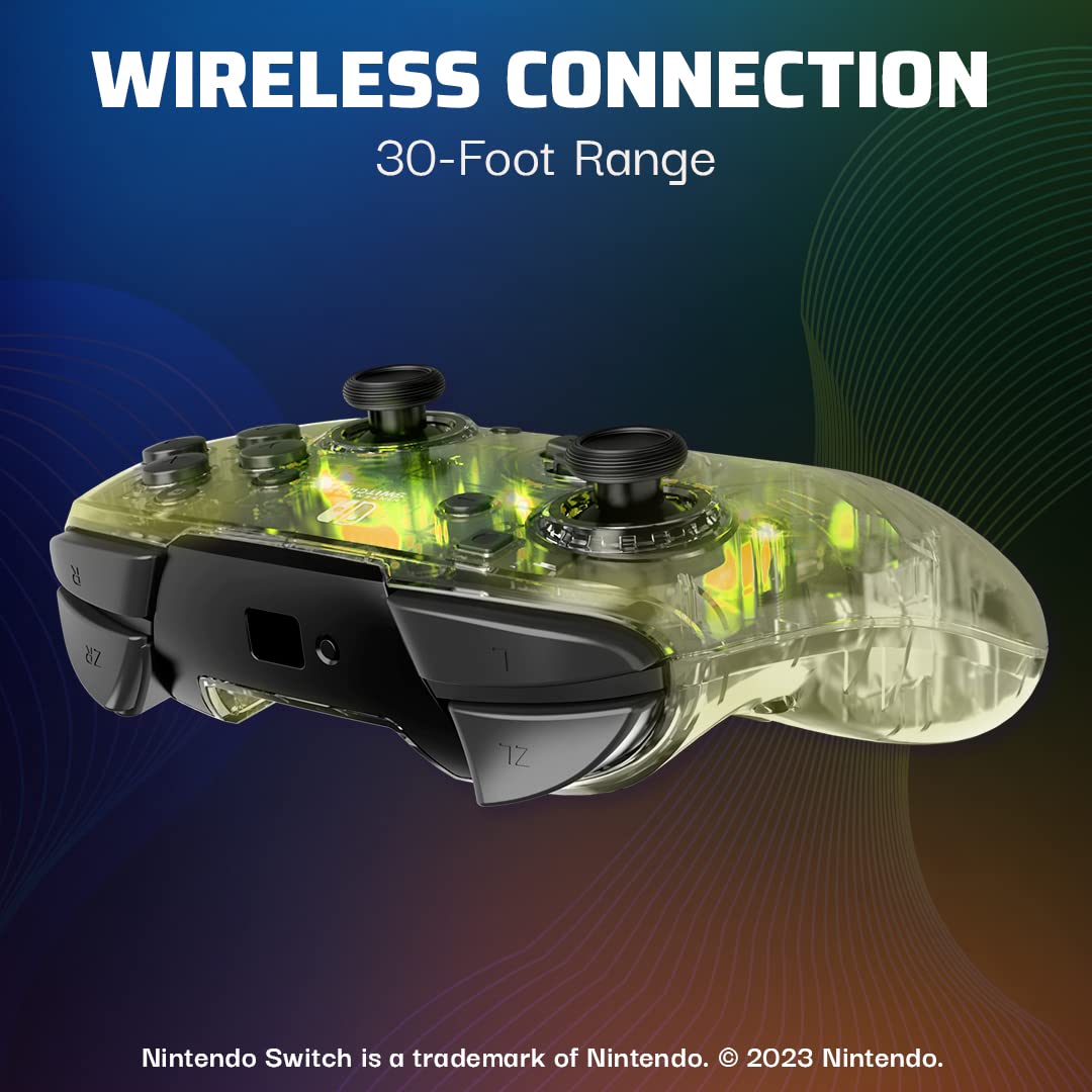 Afterglow Wireless RGB Controller - Nintendo Switch/Switch Lite/Switch - OLED Model, Nintendo Switch 2, Prismatic LED Lighting, Full Motion Control Gamepad, Customizable Paddle Buttons, Rechargeable Battery, Translucent