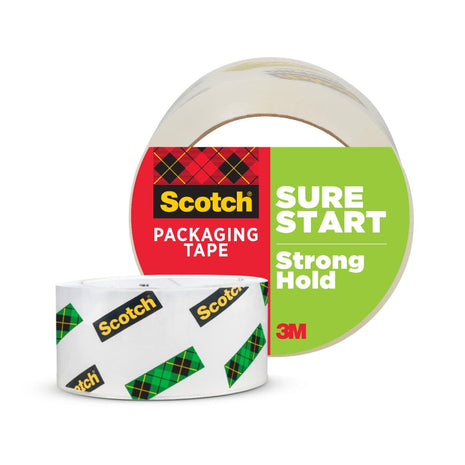 Scotch Sure Start Shipping Packaging Tape, 1.88 inch x 54.6 yd, Designed for Packing, Shipping and Mailing, Quiet Unwind, No Splitting or Tearing, 3 inch Core, Clear, 1 Roll (345)