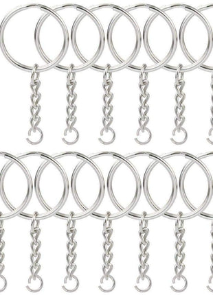150 Pcs NANSSY 1 Inch/25mm Split Keyrings with Chain Silver Keychain Ring, Key Chains Rings Parts with Open Jump Ring and Connector.