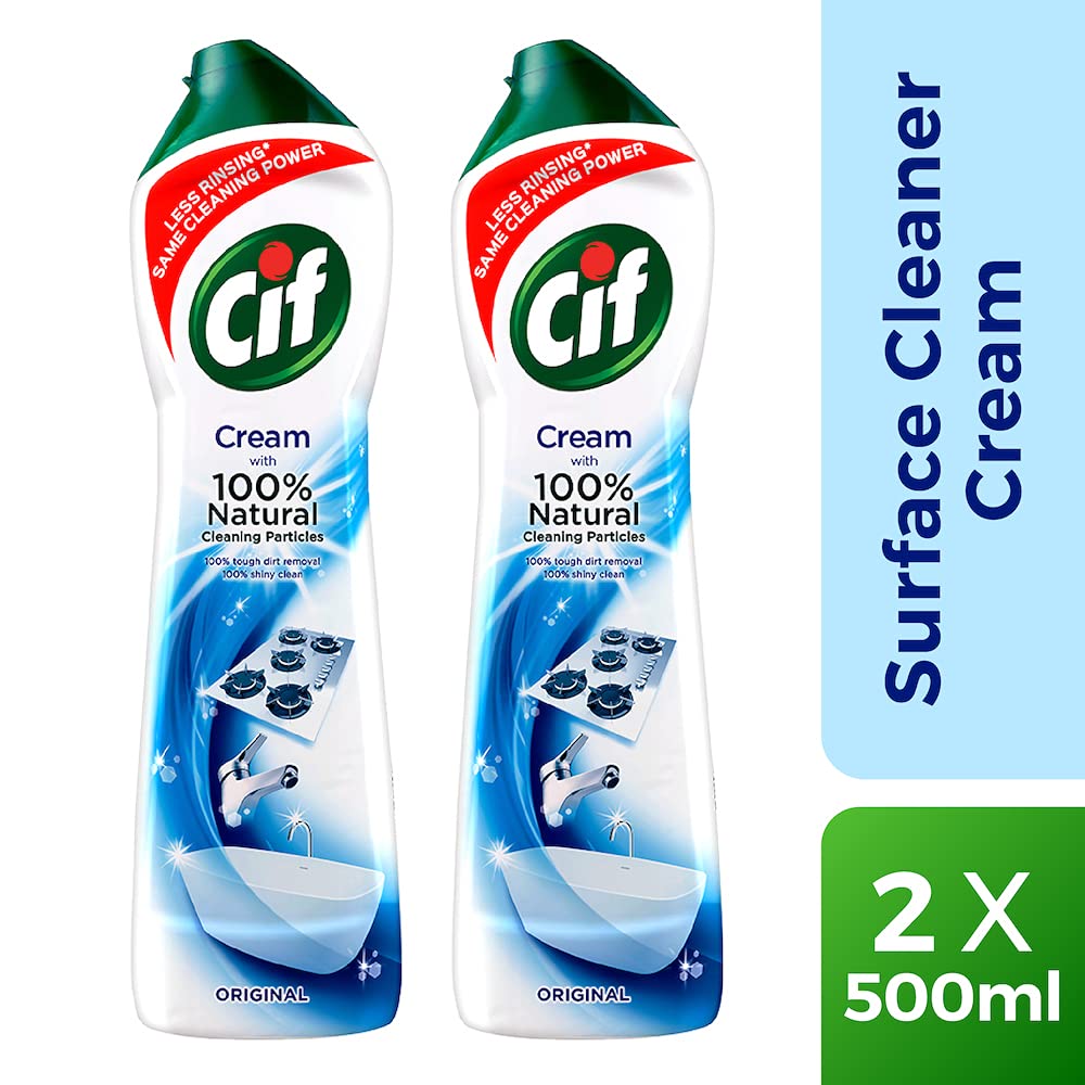 Cif Original Multipurpose Surface Cleaner Cream for Kitchen & Bathroom, Ocean Breeze Scent, 100% Dirt Removal with Natural Cleaning Particles, 2x500ml