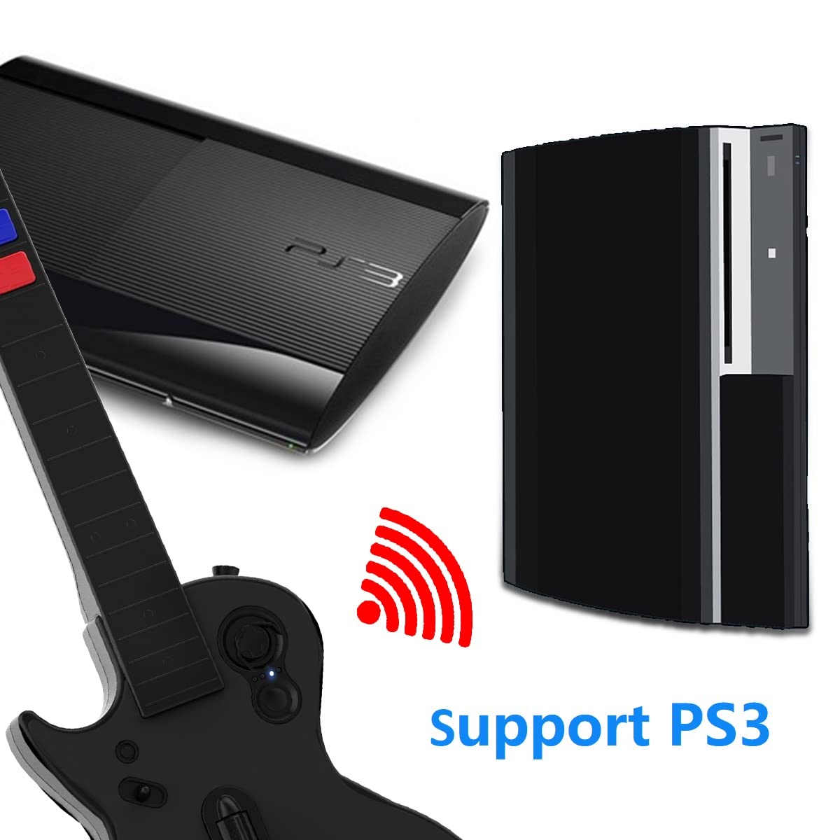 NBCP PC Guitar Hero Controller, Wireless PS3 Guitar Hero with Dongle for PC/PlayStation 3, Compatible with Guitar Hero, Rock Band, Clone Hero & Fortnite Festival - Black