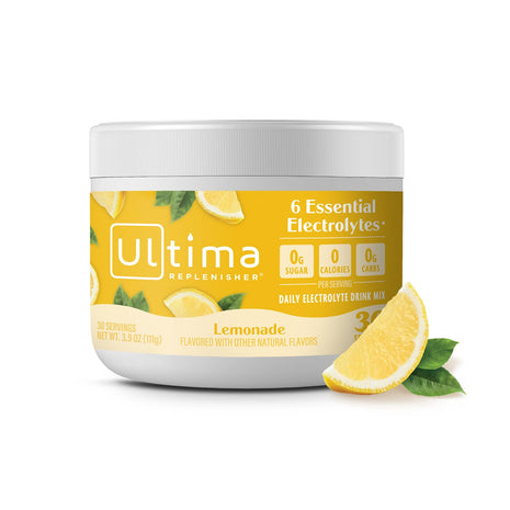 Ultima Replenisher Lemonade Electrolytes Powder, 30-Serving Canister | Daily Zero Sugar Hydration Powder with 6 Key Electrolytes & Minerals - Sugar Free, Plant Based & Keto Friendly