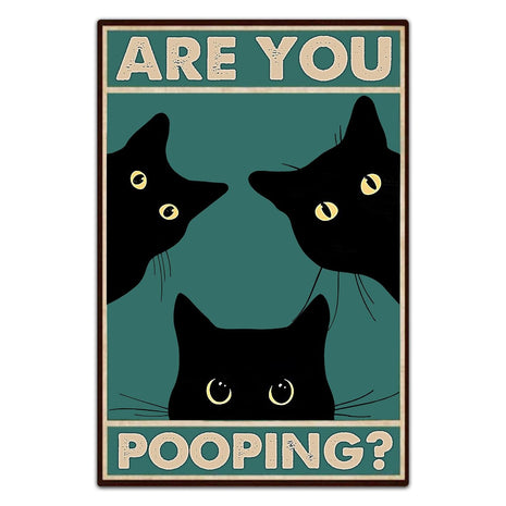Funny Black Cat Wall Art - "Are You Pooping?" Vintage Bathroom Decor Poster - Retro Gothic Home Decor for Apartment or House, 8 x 12 Inch (918)