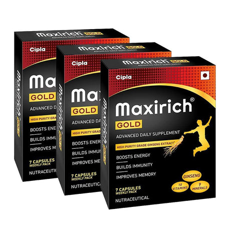 Cipla Maxirich Gold Daily Multivitamin (21 Softgels) with high purity grade Ginseng Extract*, 10 Vitamins and 9 Minerals | Boosts Energy & Immunity | Reduces Fatigue | Helps Improve Mental Alertness