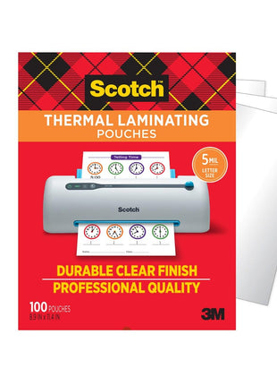 Scotch Thermal Laminating Pouches, 100 Count, Clear, 5 mil, Laminate Business Cards, Small Banners, Essays, Office or School Supplies, Fits Letter Size 8.9x11.4 in Paper
