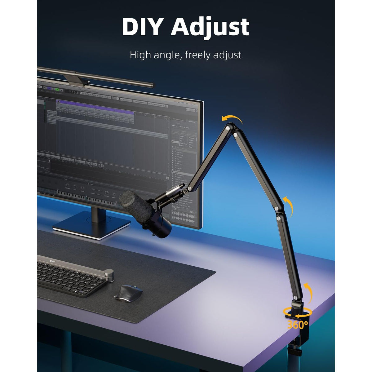 TODI Mic Arm for Lightweight Mics, Microphone Arm Rotatable, Storable Desk Mic Stand for Bear 3LB with Mount Clamp, Mic Stand Boom Arm with Cable Channel with 3/8'' 5/8'' Thread for Podcast, Gaming