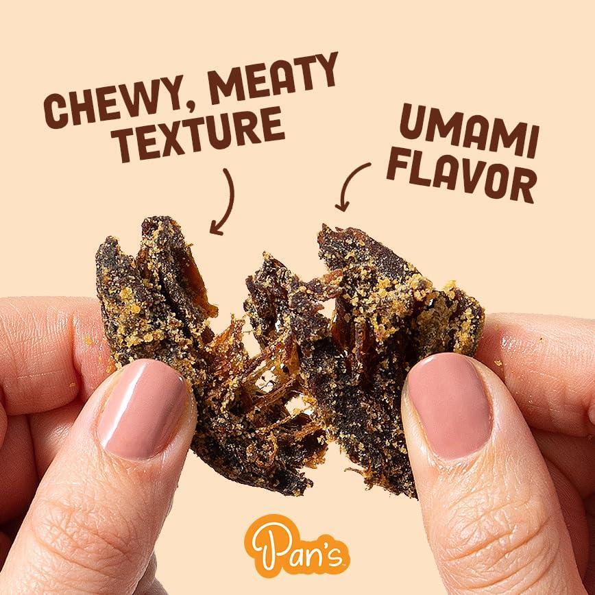 Pan's Mushroom Jerky, Organic, Vegan Snacks, Mushrooms Shitake, Meatless Jerky, Gluten Free, High in Fiber, Variety pack of Original, Zesty Thai, Salt & Pepper, BBQ (2.2 Ounce, Pack of 4)