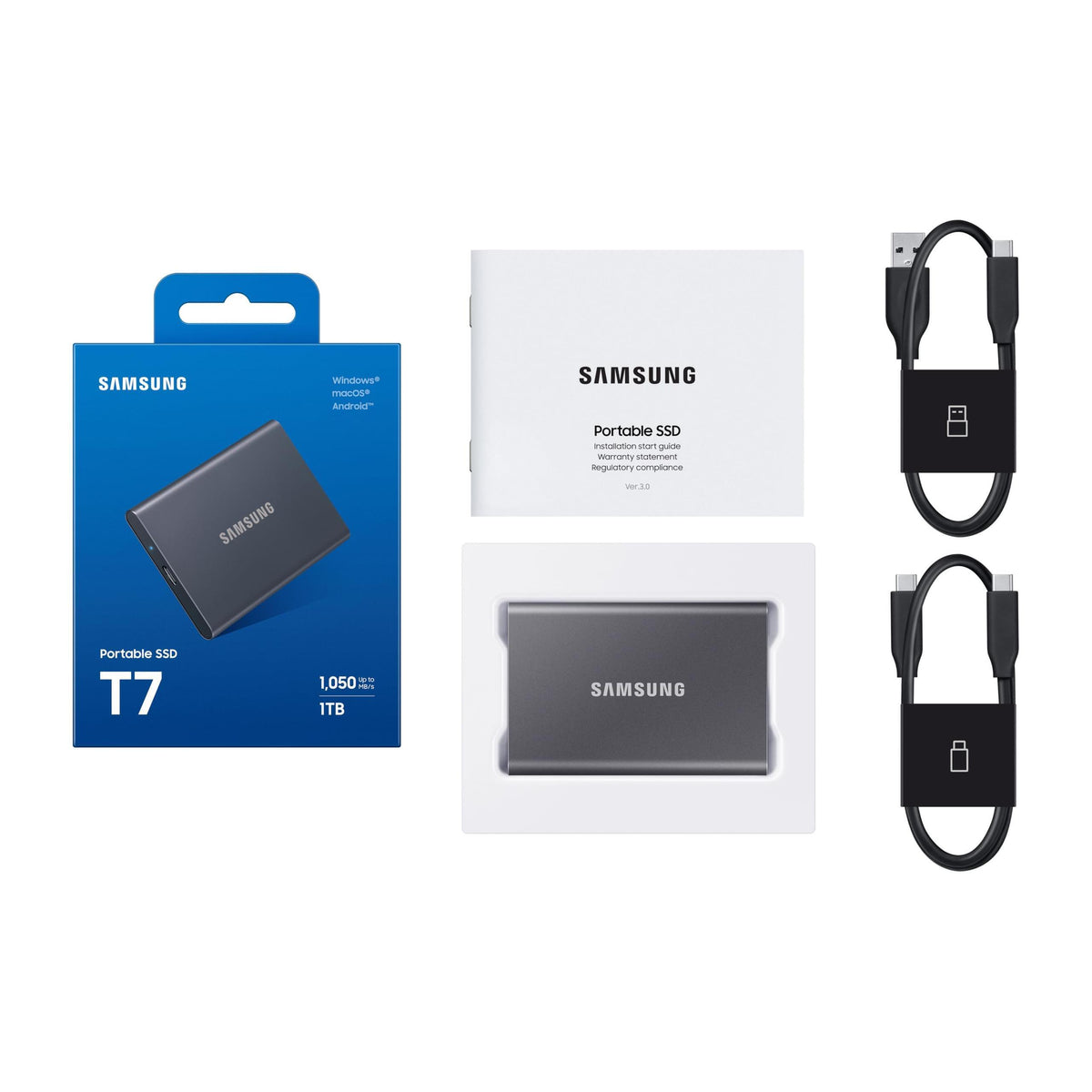 SAMSUNG T7 Portable SSD, 1TB External Solid State Drive, Speeds Up to 1,050MB/s, USB 3.2 Gen 2, Reliable Storage for Gaming, Students, Professionals, MU-PC1T0T/AM, Gray