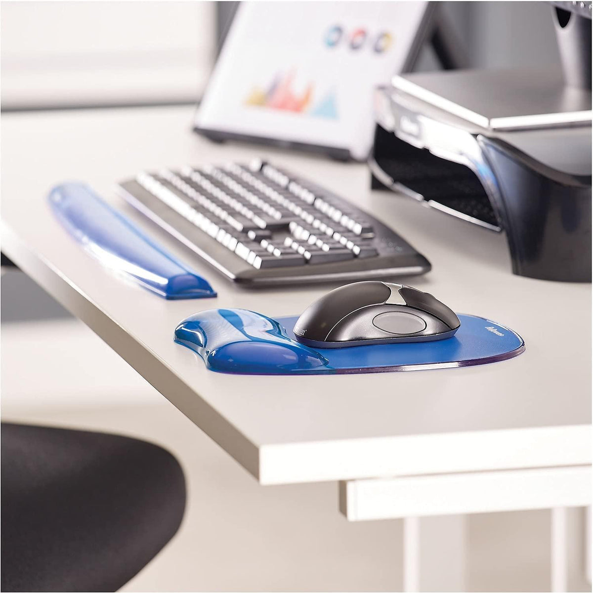 91137 Fellowes Gel Crystals Keyboard Wrist Rest, 18.5inch X 2.25inch, Blue
