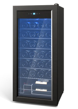 GarveeHome Wine Fridge, Compressor Wine Cooler Refrigerator, Beverage and Wine Refrigerator with Digital Touch Control, Double-Layer Glass Door, Freestanding or Built-In, 32 Bottles
