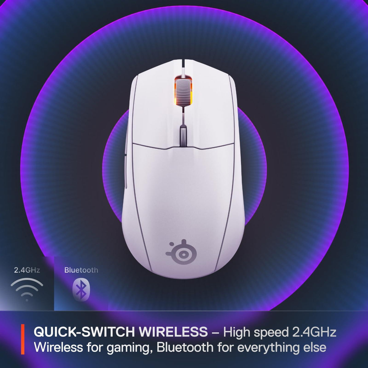 SteelSeries Rival 3 Wireless Gen 2 Gaming Mouse — 2.4GHz and Bluetooth — 18000 DPI TrueMove Air Optical Sensor — 60 Million Click Durability — Light-Weight — 100% PTFE Feet — White