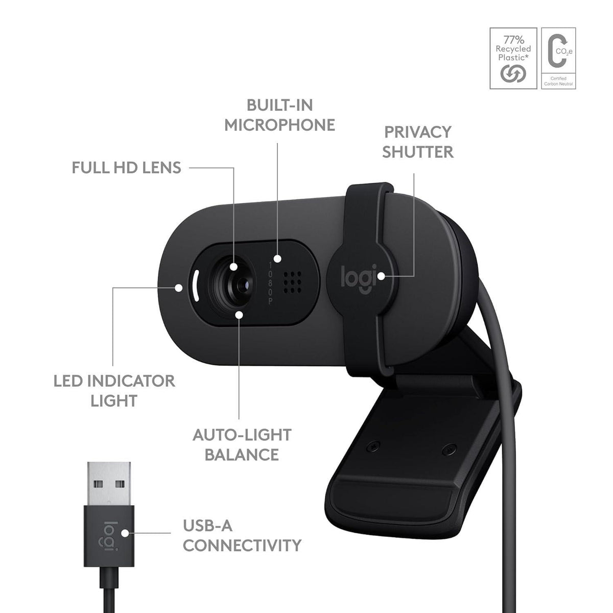 Logitech 960001580 Brio 100 1080p Full HD Webcam (Graphite)