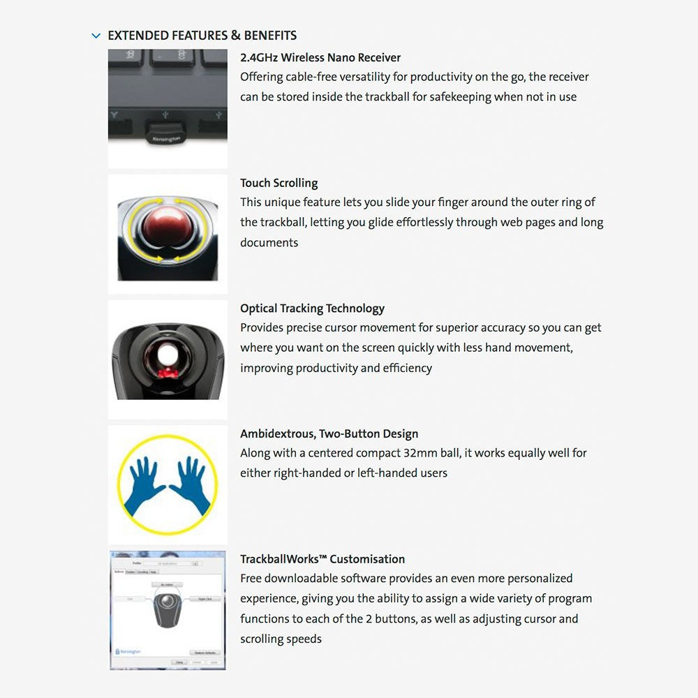 Kensington Orbit Wireless Mobile Trackball, 2.4 Ghz Frequency/30 Ft Wireless Range, Left/Right Hand Use, Black/red