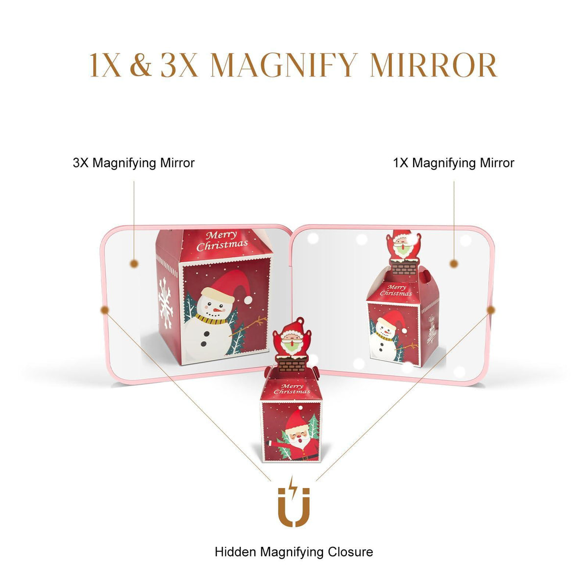 Kakuje Compact Mirror, 1X/3X Magnification LED Pocket Mirror with Nternal BIattery, Mini Mirror for Purse, Pocket,Travel and Present (Pink)