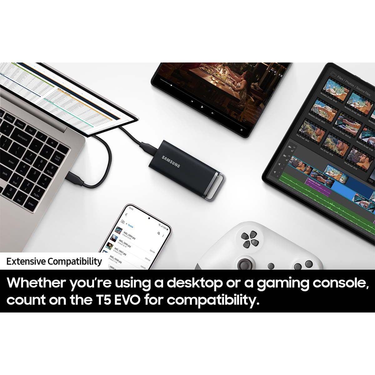 Samsung T5 EVO Portable SSD 8TB, USB 3.2 Gen 1 External Solid State Drive, Seq. Read Speeds Up to 460MB/s for Gaming and Content Creation, MU-PH8T0S/AM, Black