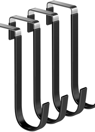 Mars-Rock Single Over Door Steel Hooks 4 Pack Fit 1-3/8" Door 5.5" Black | Plastic Coated Rubber Feel Towel Rack Robe Coat Shoe Wreath Hanger No Damage No Scratch for Bathroom Heavy Duty Thin Top