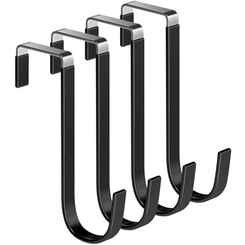 Mars-Rock Over The Door Metal Hooks with Plastic Coating 5.5 inch Fit 0.5 inch to 1 3/8 inch Door 4 Pcs Heavy Duty Single Towel Robe Rack Wreath Bathroom Shower Hanger Shoe Organizer Ironing Board Short Black