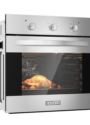 Empava 24 inch Electric Single Wall Oven with 6 Cooking Funcitons, Built-in Convection System with Mechanical Knob Control, Stainless Steel