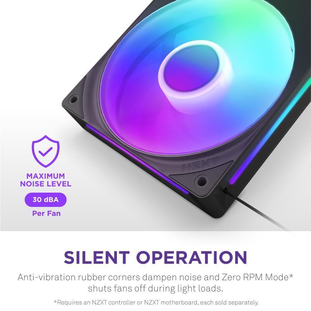 NZXT F360 RGB Core - 360mm Single-Frame Fan Unit with 3 x 120mm RGB Fans - Speed & Lighting Control - High Static Pressure & Airflow - Fluid Dynamic Bearings - 8 aRGB LEDs Per Fan - Black