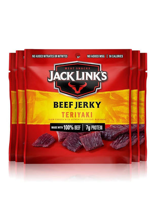 Jack Link's Beef Jerky, Teriyaki, Multipack Bags   Flavorful Meat Snacks for Lunches, Ready to Eat Protein Snacks, Individual Packs   7g of Protein, Made with 100% Beef   0.625 oz (Pack of 5)