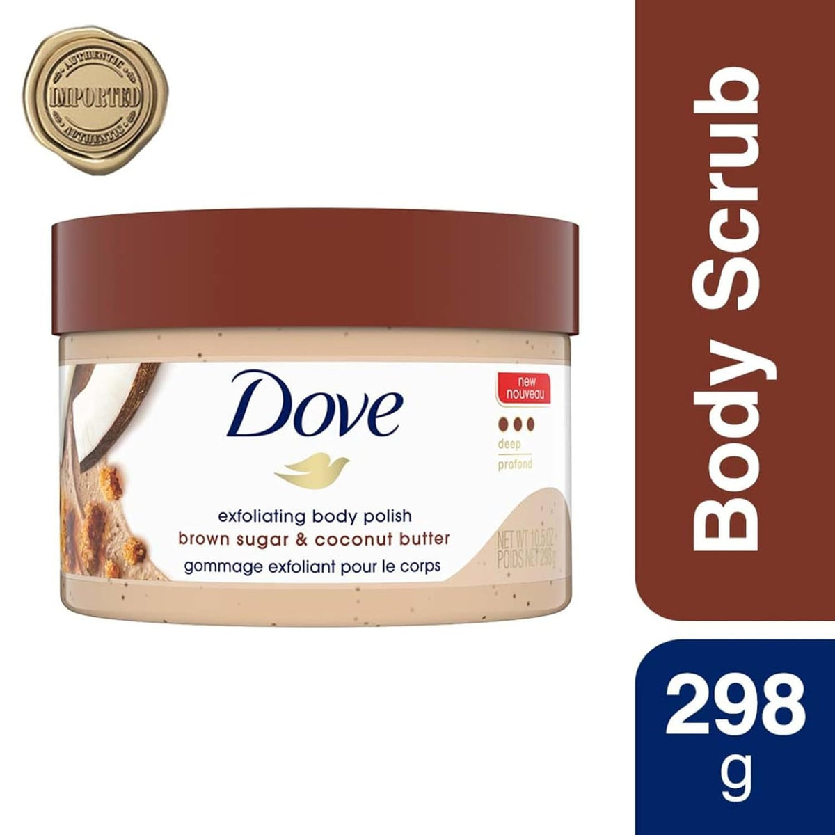 Dove Exfoliating Body Polish Scrub Dry Skin Brown Sugar & Coconut Butter,Gently Exfoliates & Moisturizes Instant Soft & Smooth Skin,Naturally Derived Ingredients,Sulfate-Free,Coconut Scent,298G