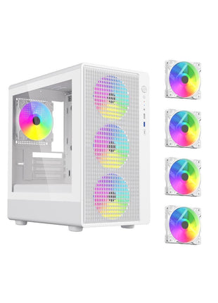 DIYPC ARGB-R1-W White USB3.0 /Type C Micro ATX Gaming Computer Case w/Tempered Glass Panel and 4 x ARGB 120mm Fans (Pre-Installed)