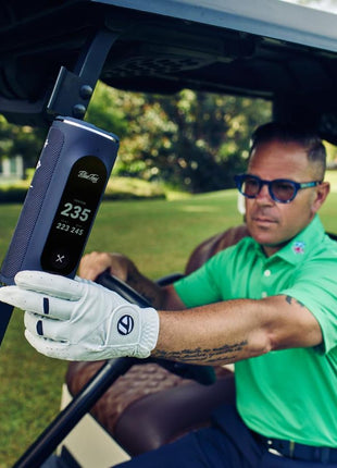 Blue Tees Golf Player+ AI-Powered GPS Speaker - Touchscreen Display, 10+ Hour Battery, 40,000+ Courses, Visual & Audible Distances, Hazard Detection, IPX7 Waterproof (Navy)