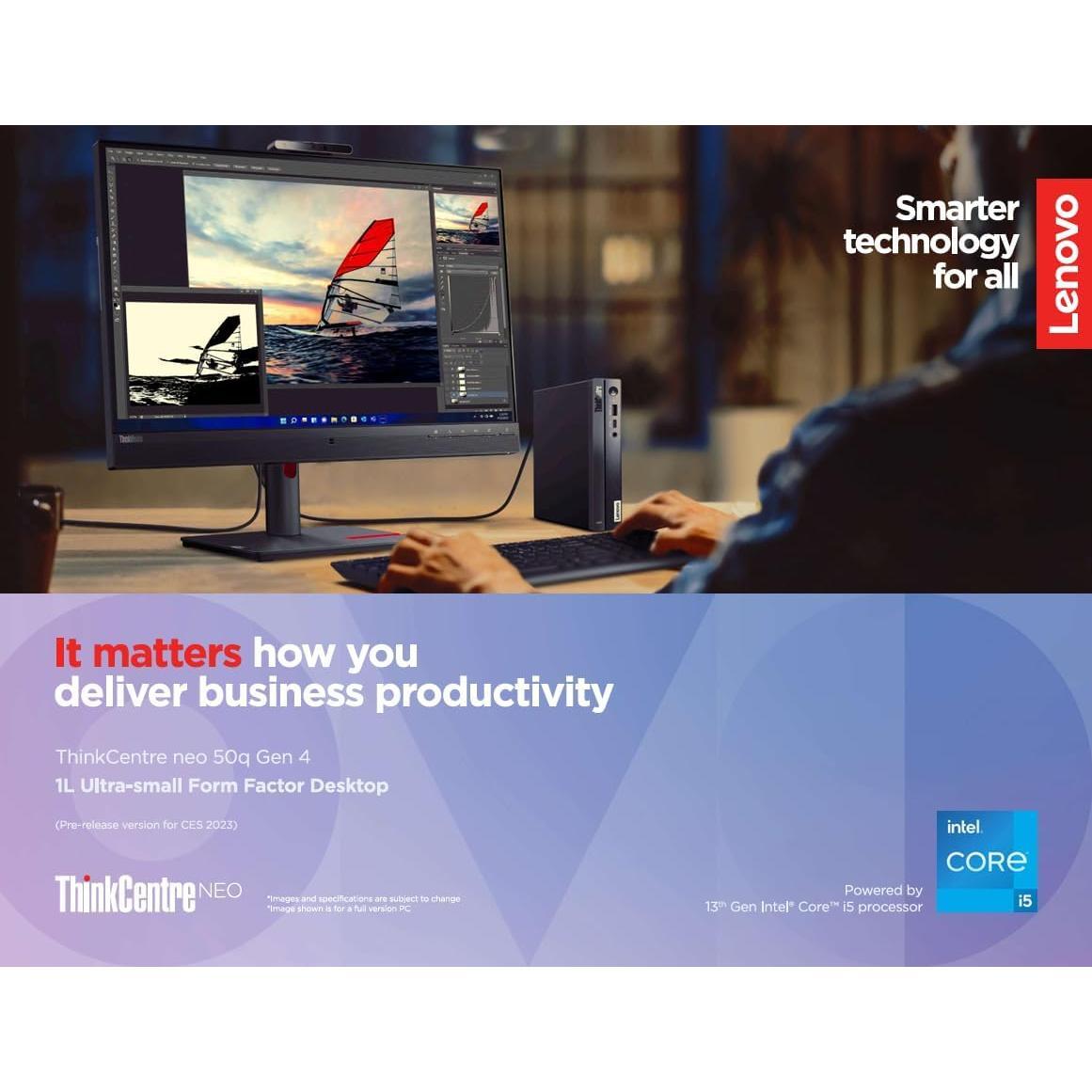 Lenovo ThinKCentre neo 50q Gen 4 Tiny 1L Business Mini Desktop Computer, 13th Gen Intel 8-Core i5-13420H (Beat i7-1355U), 16GB DDR4 RAM, 512GB PCIe SSD, 2 DisplayPorts, WiFi 6, Win 11 Pro, Vent-Hear