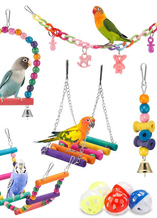 Swing Hanging Standing Chewing Toy Hammock Climbing Ladder, Cage Colorful Toys Suitable for Budgerigar, Parakeet, Conure, Cockatiel, Mynah, Love Birds, Finches