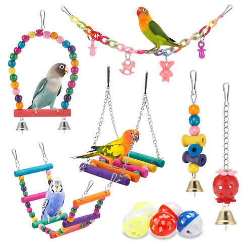 Swing Hanging Standing Chewing Toy Hammock Climbing Ladder, Cage Colorful Toys Suitable for Budgerigar, Parakeet, Conure, Cockatiel, Mynah, Love Birds, Finches