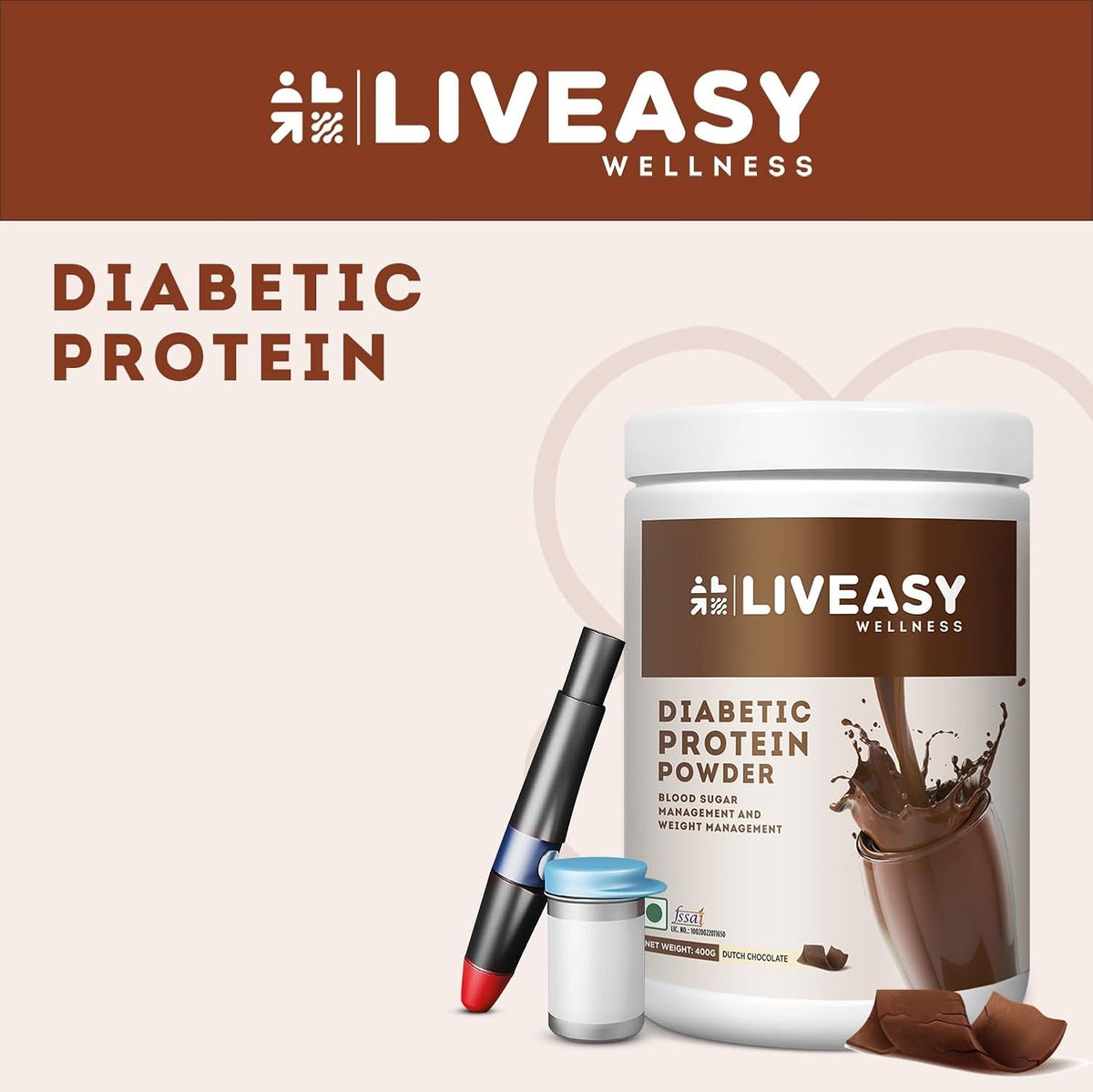 LivEasy Wellness Diabetic Protein | Blood Sugar & Weight Management (Chocolate, 400 G)