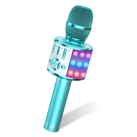 Amazmic Kids Karaoke Microphone Machine Toys for Girls Bluetooth Microphone with LED Light, Christmas Birthday Gift for Girls Boys 3-12+ Years Old (Blue)