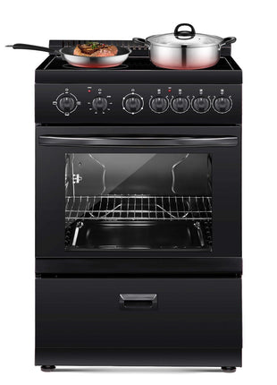 VEVOR 24in Electric Range Oven, 2.7Cu. Ft. Capacity Compact Freestanding Oven, Stainless Steel Kitchen Stove, with 4 Burners, Easy Reach Racks, Storage Drawer, Drip Pan, Indicator Light(No Power Cord)