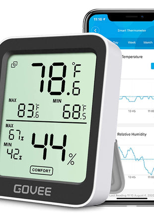 Govee Digital Hygrometer Indoor Thermometer Room H5075, Bluetooth Temperature Humidity Meter with 164ft Remote App Control, Notification Alerts, 2 Years Data Storage Export for Bedroom, Wine Cellar