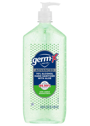 Germ-X Advanced Hand Sanitizer with Aloe and Vitamin E, 1 Liter, Less Drying Moisturizing Gel, No Rinse Formula, Pump Bottle