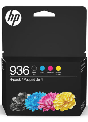 HP 936 Black, Cyan, Magenta, Yellow Ink Cartridges Printers (4-Pack) | Works with OfficeJet 9120, OfficeJet Pro 9110, 9120, 9130, Wide Format 9730 | Eligible for Instant Ink | 6C3Z5LN