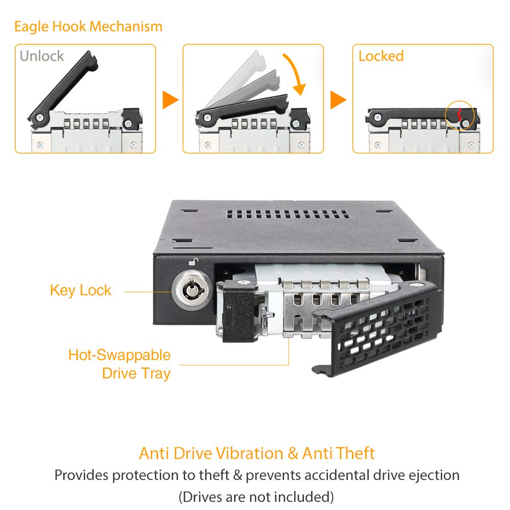 ICY DOCK 2.5" U.2 NVMe SSD PCIe 3.0/4.0 Mobile Rack for External 3.5" Drive Bay (147mm Depth) | ToughArmor MB601VK-B