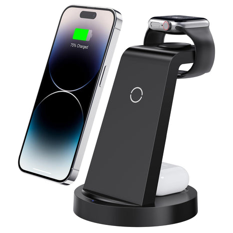 Anlmz 3 in 1 Charging Station for iPhone, Wireless Charger for iPhone 17 16e 16 15 14 13 12 11 X Pro Max & Apple Watch - Wireless Charging Station for AirPods 4 3 Pro