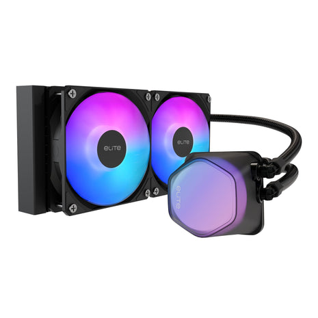 Cooler Master Elite Liquid 240 AIO Liquid CPU Cooler, ARGB | AMD AM5/AM4 & Intel LGA1851/1700 Support Cooler, 240mm, Dual-Chamber Pump, 2x Low-Noise ARGB PWM Fans, Easy Installation