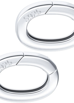 2pcs 925 Sterling Silver Oval Jewelry Clasps, Hypoallergenic Necklace Enhancer Shortener, Spring Bail Clasp Rings Connector Clips for Bracelet Anklet Jewelry Making