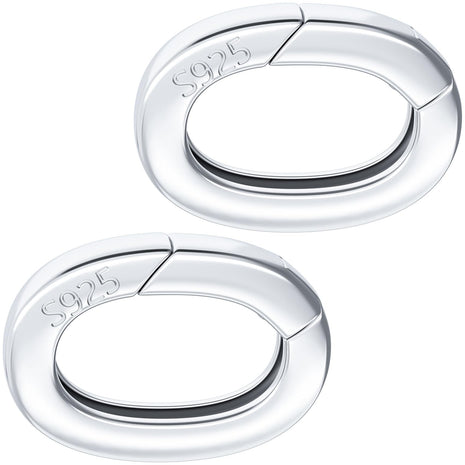 2pcs 925 Sterling Silver Oval Jewelry Clasps, Hypoallergenic Necklace Enhancer Shortener, Spring Bail Clasp Rings Connector Clips for Bracelet Anklet Jewelry Making