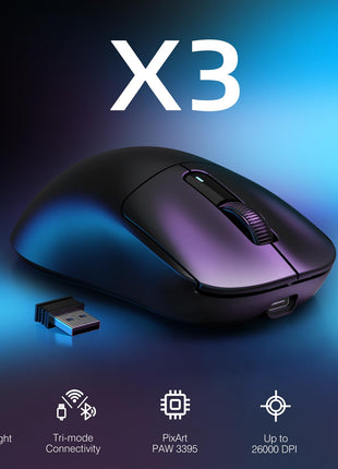 ATTACK SHARK X3 Wireless Gaming Mouse, 49g Ergonomic Computer Mouse, Triple Modes PAW3395 26K DPI Optical Sensor, 200h Battery Life, Programmable Buttons, Gaming Accessories for PC/Laptop/Mac (Black)