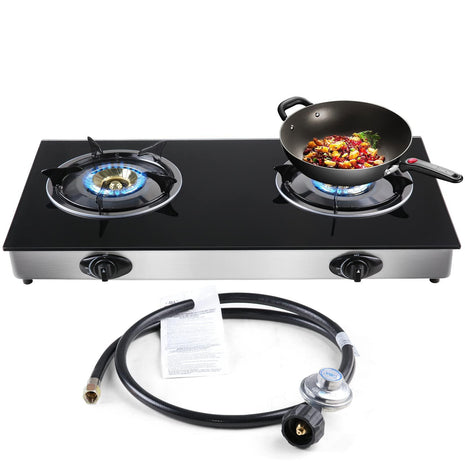 forimo Propane Gas Cooktop 2 Burners Gas Stove portable Tempered Glass Double Burners Stove Auto Ignition Camping Double Burner LPG for RV,Apartments,Outdoor