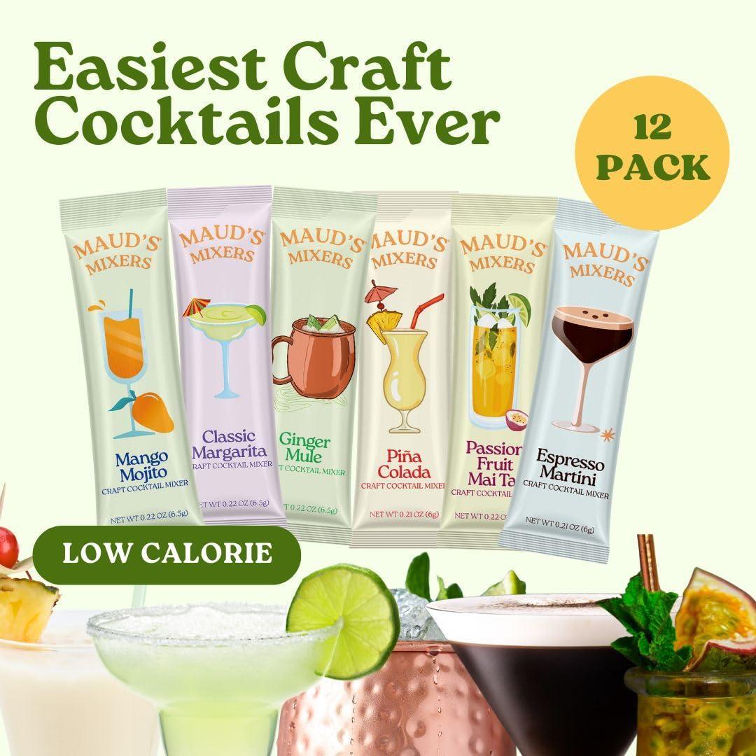 Maud's Mixers Variety Pack Cocktail Mix, 12 ct, Mocktail Non-Alcoholic Drinks - Made with Real Agave - Low Calorie, Low Sugar, Easy to Mix