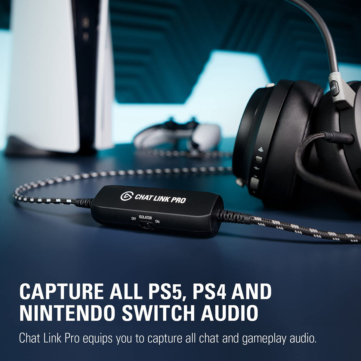 Elgato Chat Link Pro - Audio Adapter, for PS5, PS4, Nintendo Switch, Capture Voice Chat, Gameplay Sound, Extra Long Cable, Black