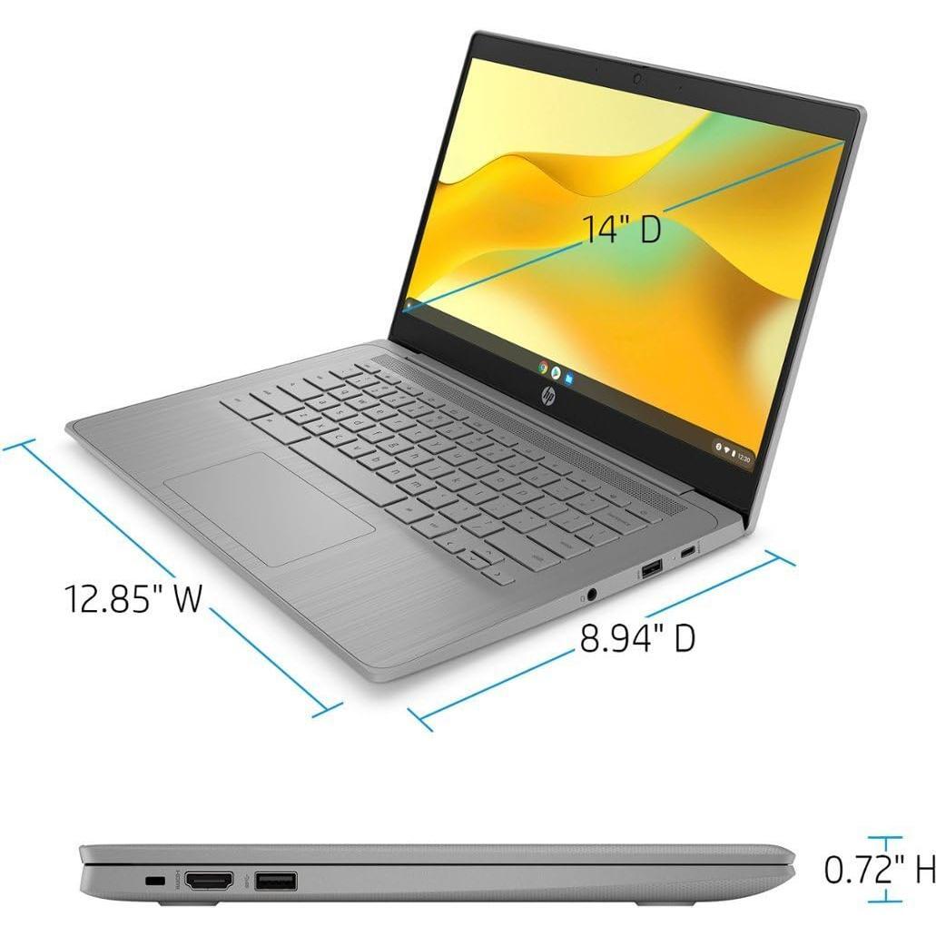 HP 2023 Chromebook Laptop, 14 Inch Display, Intel Celeron N4120 Processor, 4GB RAM, 64GB eMMC, Intel UHD Graphics 600, WiFi, Bluetooth, Chrome OS, Modern Gray