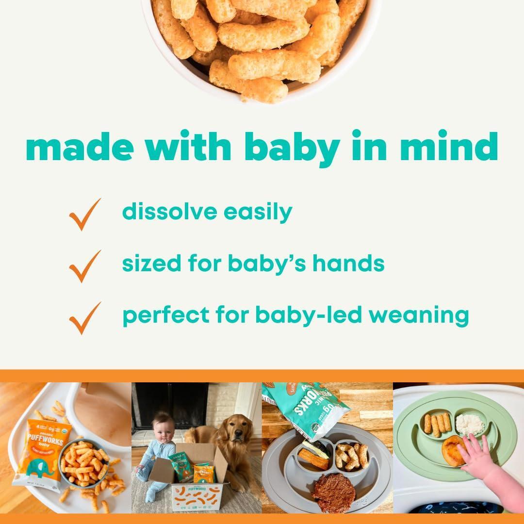Puffworks Baby Peanut and Almond Variety Pack, Perfect for Early Peanut Introduction, Plant Protein, USDA Organic, Gluten-Free, Vegan, Non-GMO, Kosher, 0.5 Ounce (Pack of 12)