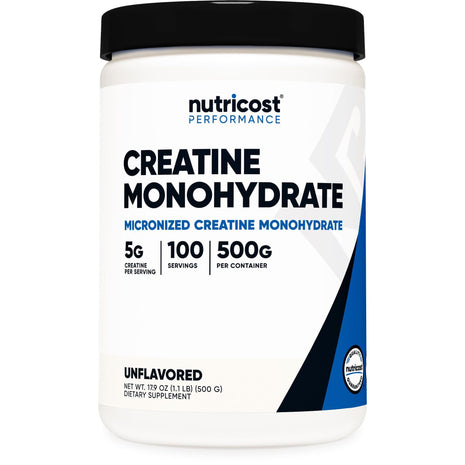 Nutricost Creatine Monohydrate Micronized Powder 500G, 5000mg Per Serv (5g)   100 Servings, 17.9 Oz